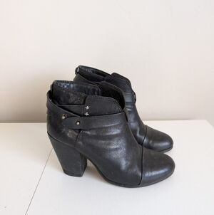 Rag & Bone Harrow Black Leather Ankle Boots Size 7.5